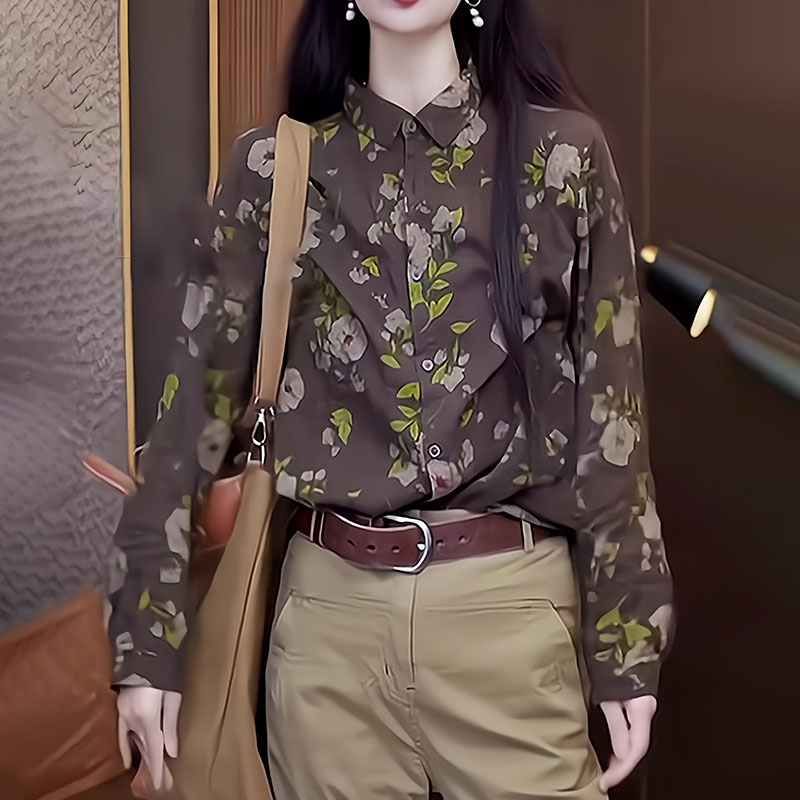 碎花衬衫女2025新款宽松时尚百搭洋气减龄高级设计感印花休闲上衣