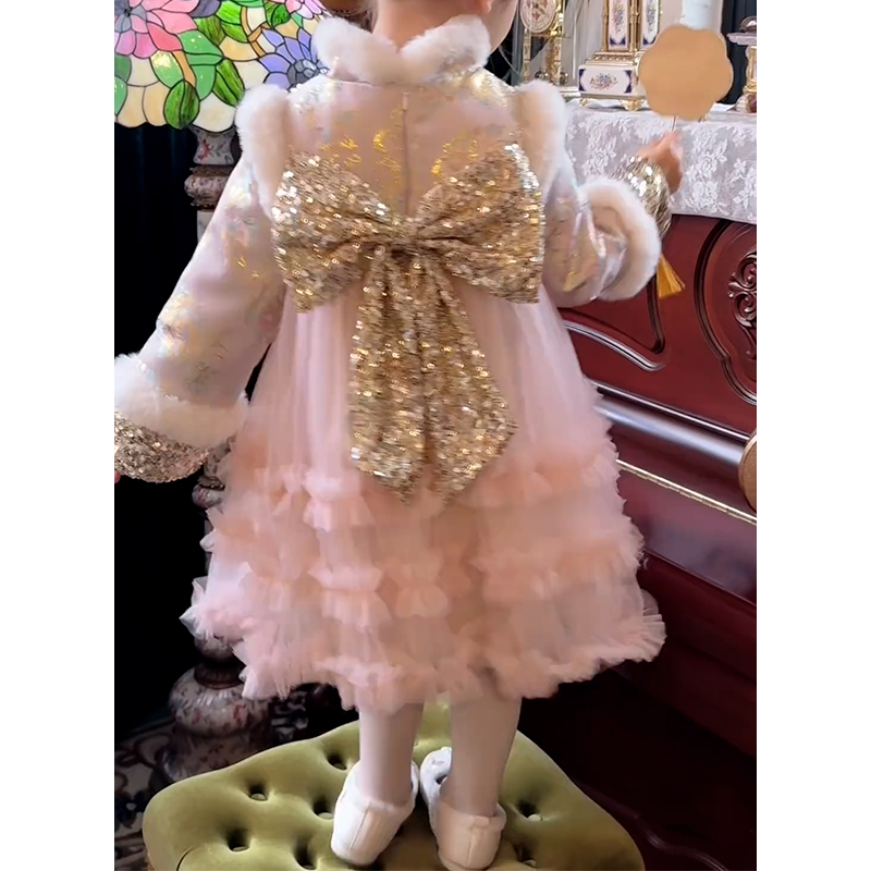 女童中国风旗袍裙冬装2025新款洋气儿童唐装拜年服女孩新年公主裙