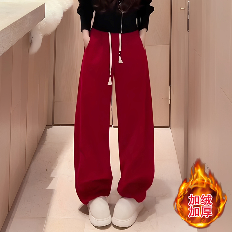2025冬季新款慵懒风宽松高腰抽绳阔腿裤直筒裤拖地卫裤休闲裤女潮
