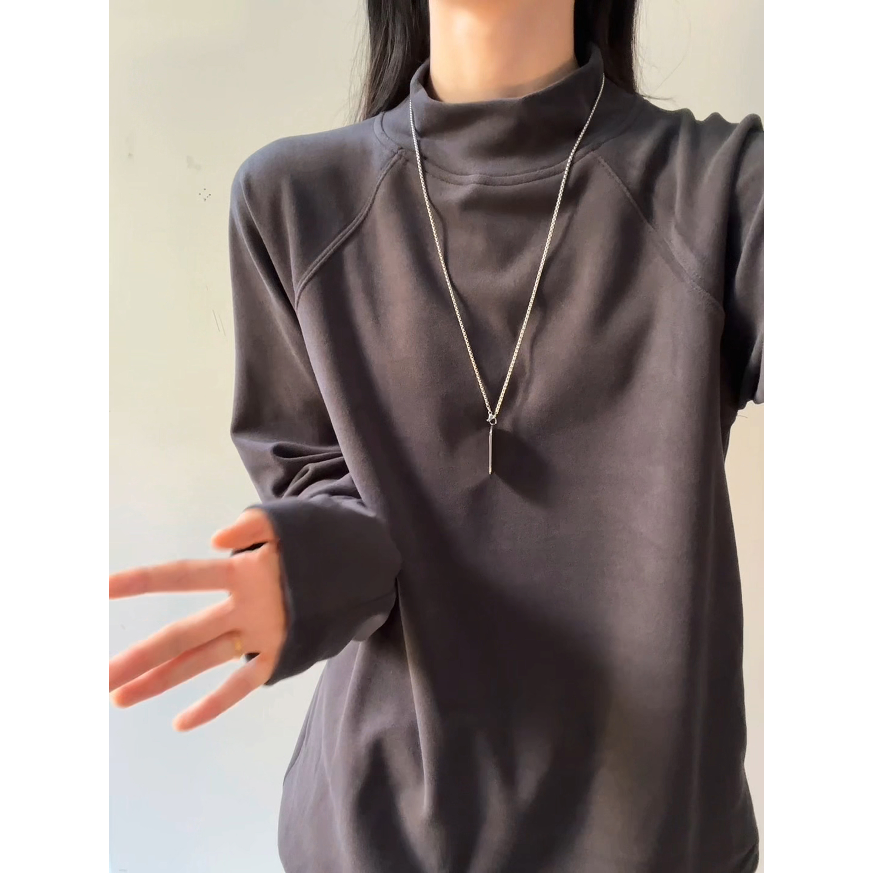 半高领长袖男t恤春秋款2025新款德绒打底衫内搭潮牌简约宽松上衣