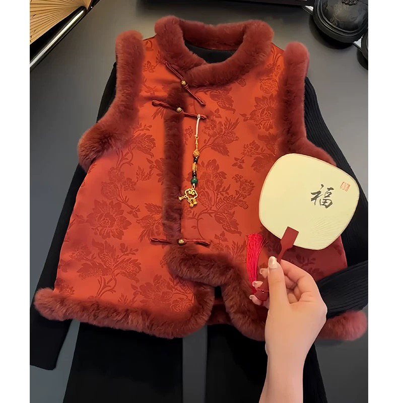 男童拜年服女童汉服过年服冬装儿童喜庆服宝宝周岁礼服战袍