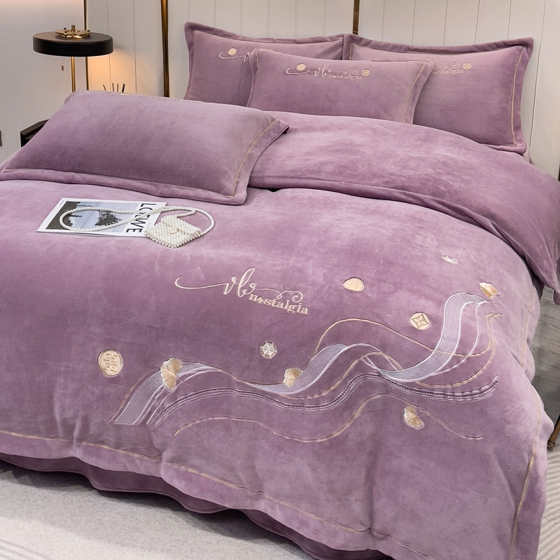 牛奶绒四件套冬季加厚双面绒绣花床单款被套宝宝绒珊瑚绒家纺床品