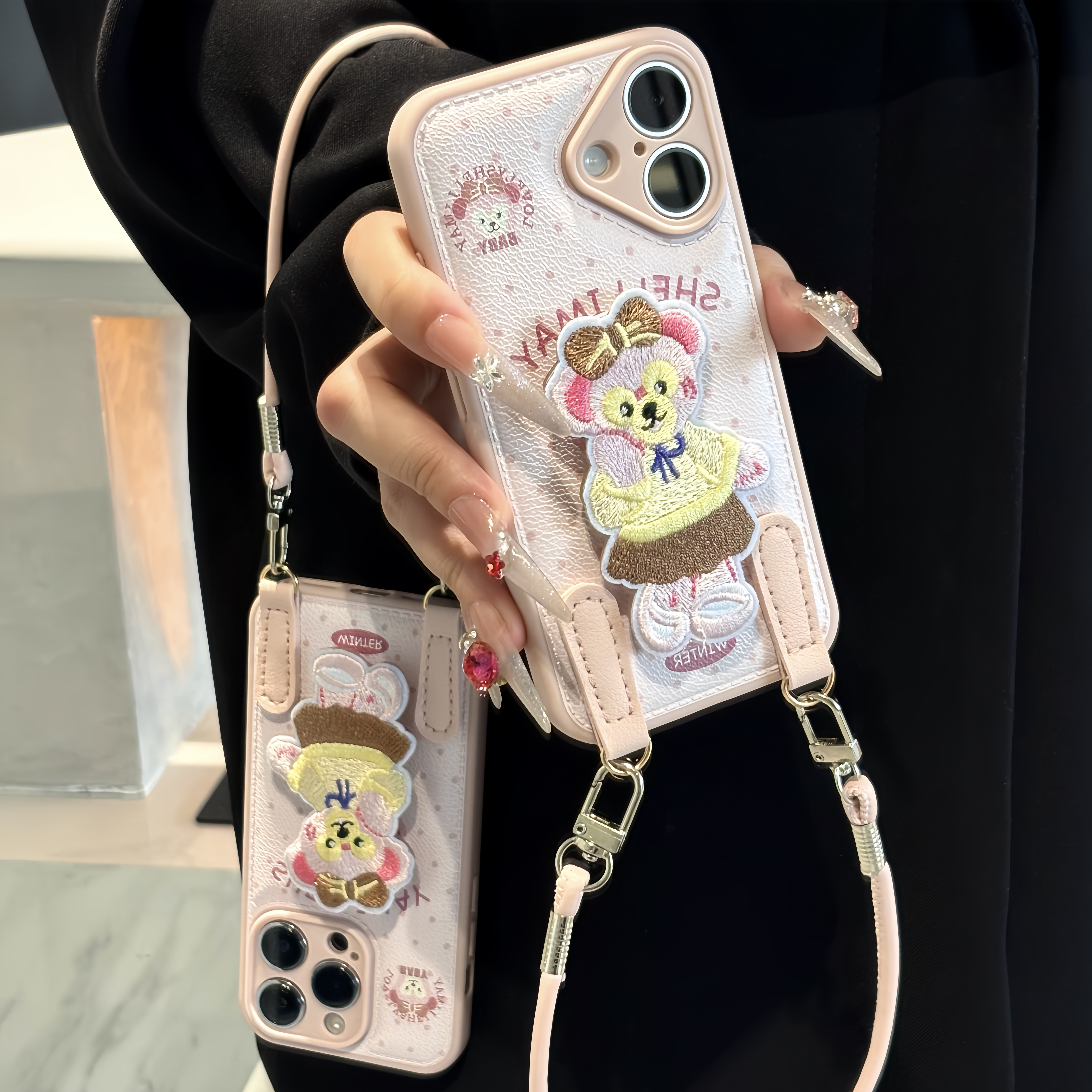 雪莉玫支架挂绳适用苹果16/17手机壳iPhone15小米14vivoppo华为女