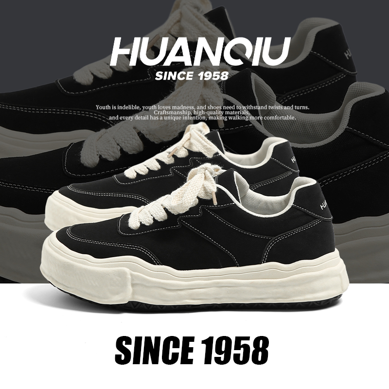 环球溶解板鞋子男款爆款2025秋季新款百搭厚底增高男鞋休闲帆布鞋