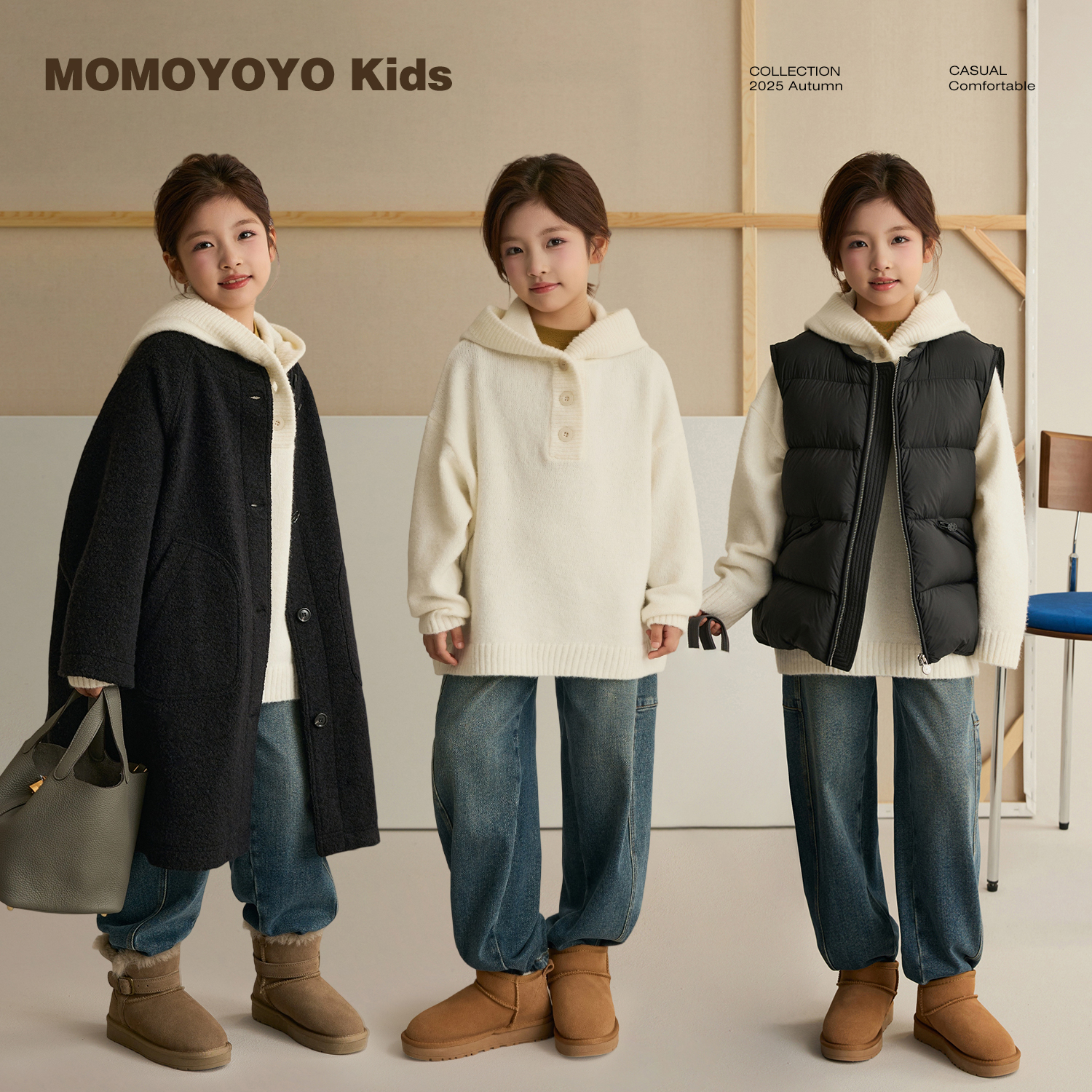 辰辰妈【奶芙】女童半开领毛衣秋冬宽松慵懒亲子装连帽针织衫8952D