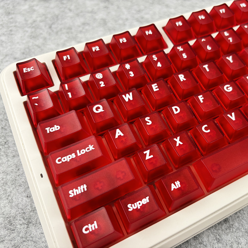 原厂PC红色透明全磨砂面cherry同款高度透明透光个性键帽123键