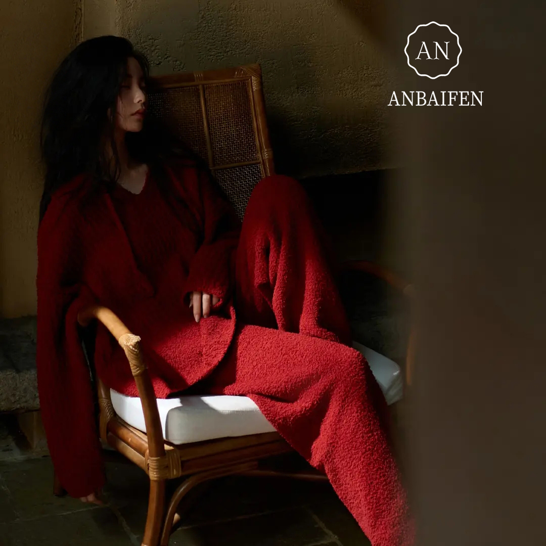 黛帕美半边绒红色睡衣女2025秋冬珊瑚绒加绒结婚本命年家居服套装