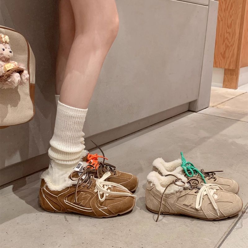 【shei苏茵因】毛里版~鸳鸯鞋带毛毛保暖休闲运动德训鞋女阿甘鞋