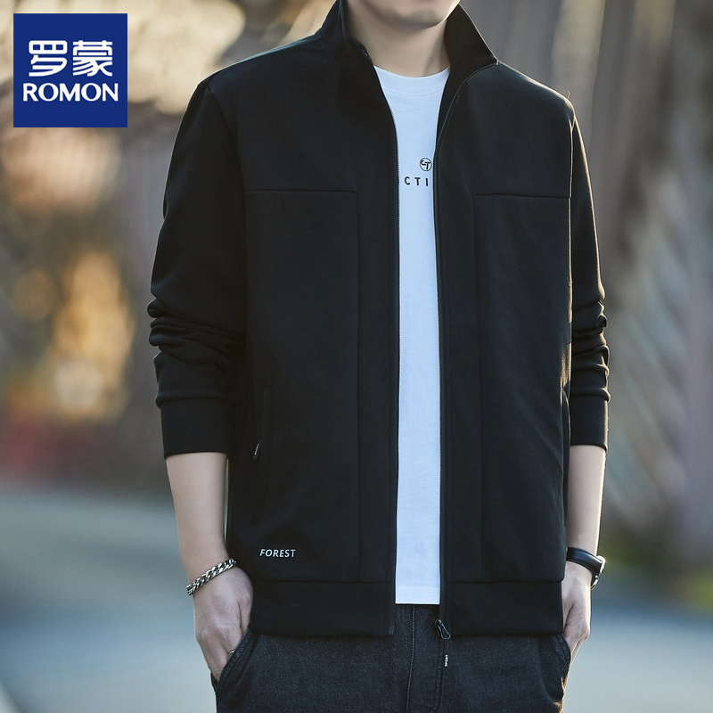 Romon/罗蒙休闲运动外套男士春季高级感开衫卫衣潮流百搭立领夹克