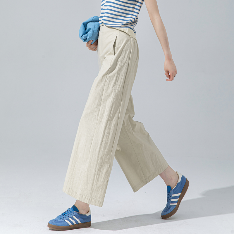 杏色裤子2025新款冰丝阔腿裤女夏薄款垂感高级感直筒裤休闲九分裤