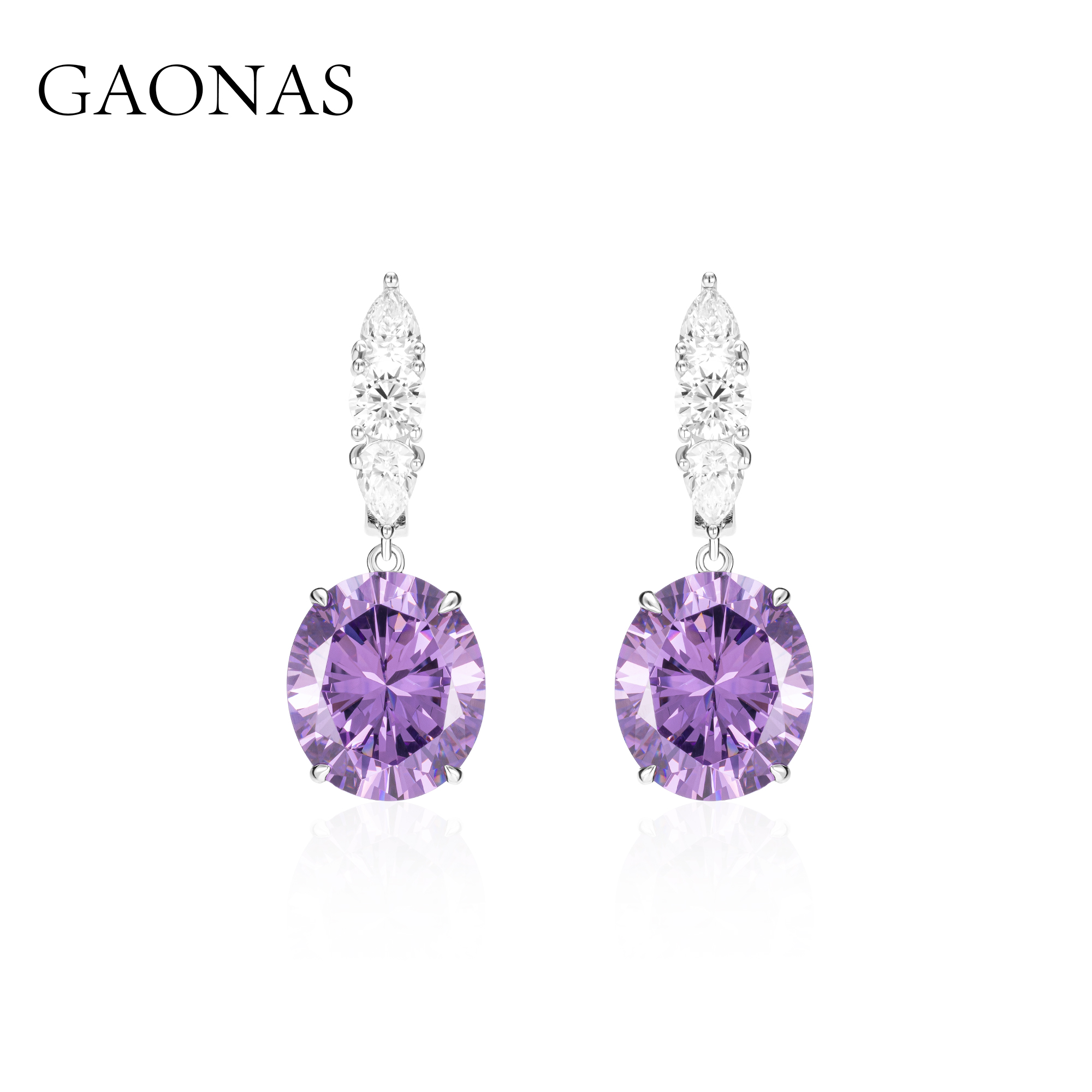 GAONAS 铜合金合成锆石耳饰 紫气盈门 经典蛋形紫色耳环11214EGO