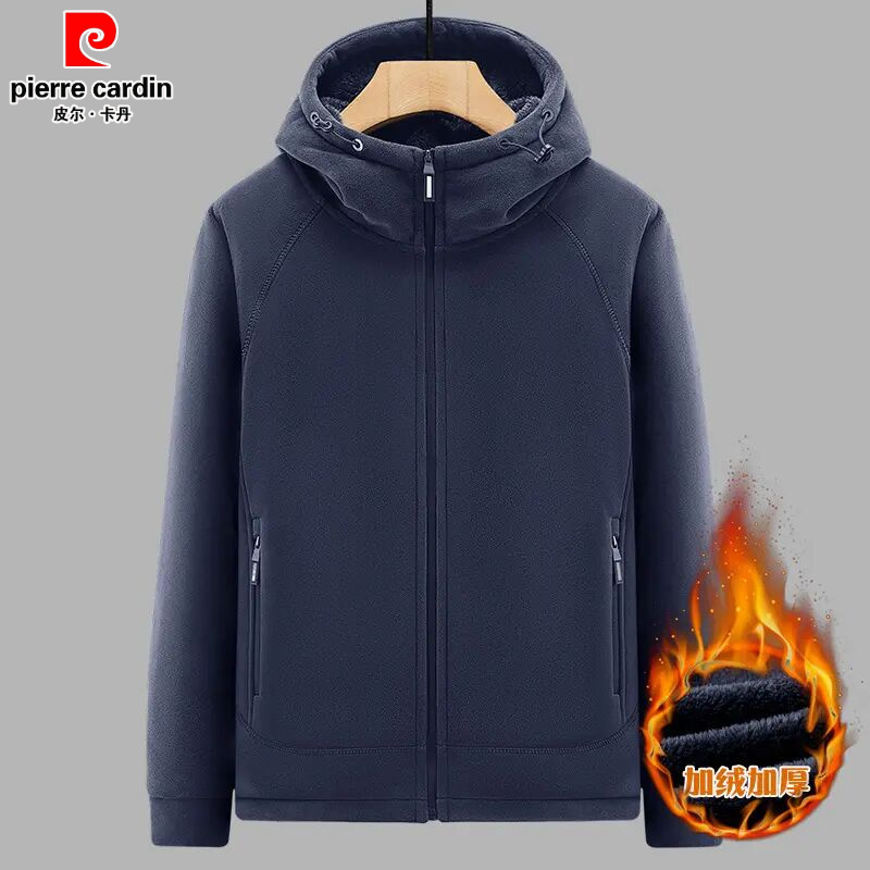 皮尔卡丹【加绒加厚】2025冬季加厚奥粒绒外套户外抗寒保暖连帽卫