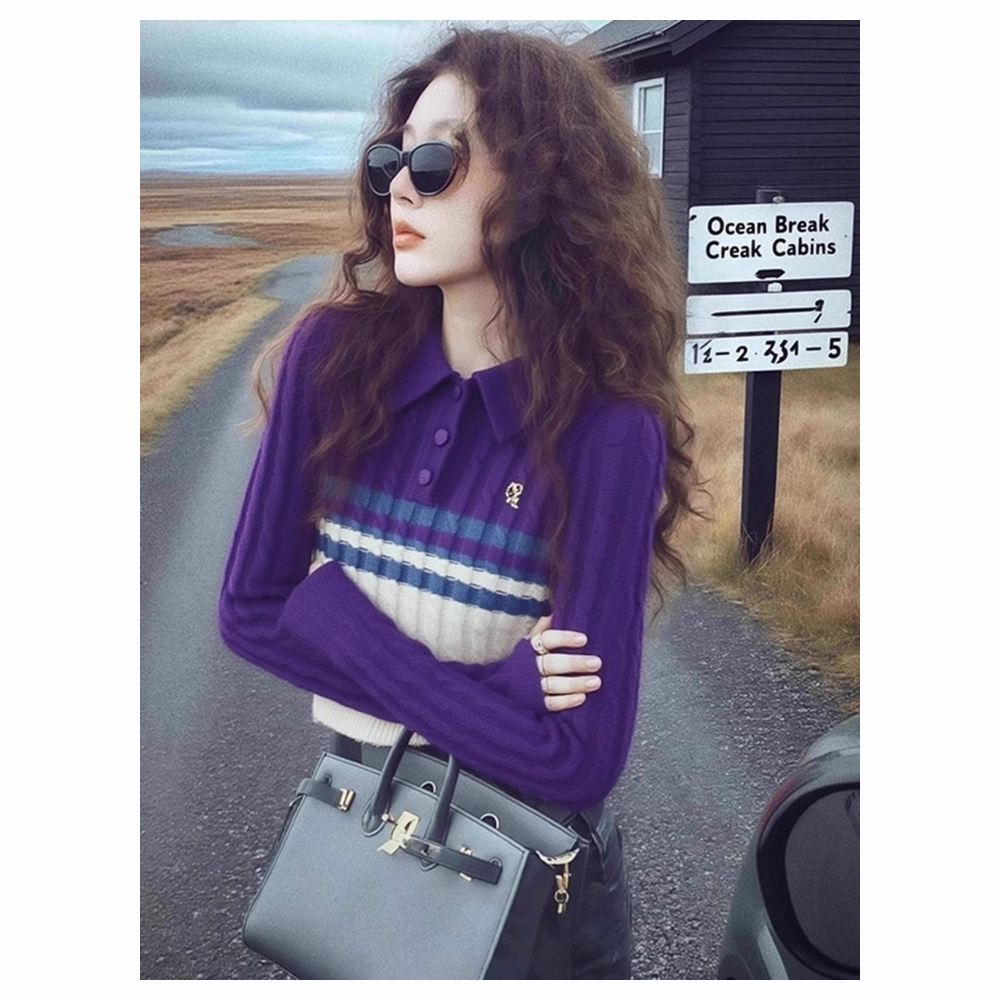 2025冬季高级感超好看软糯慵懒风减龄独特别致松弛感紫色针织衫女