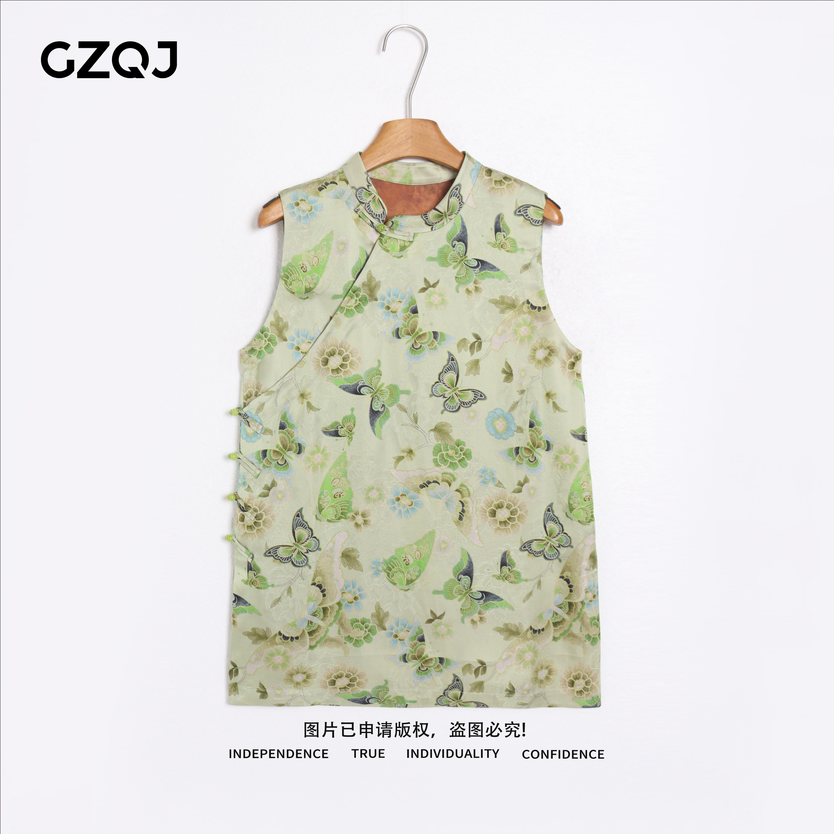 老琴私服【青裠蝶翩】人丝香云纱欧若风国风立领提花蝴蝶上衣女6305