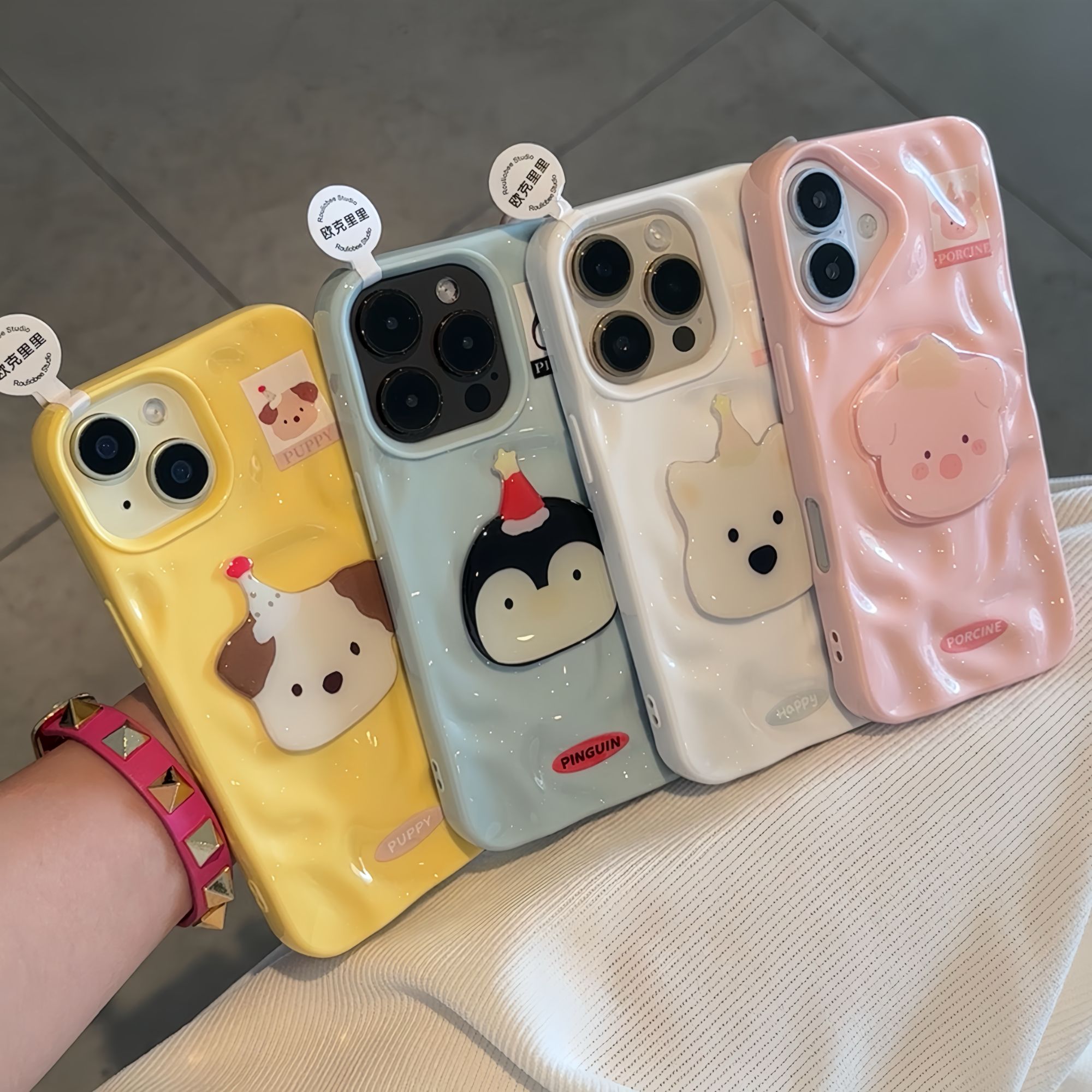 欧克里里趣味动物贴片适用苹果17/16Promax手机壳1514陨石纹1312