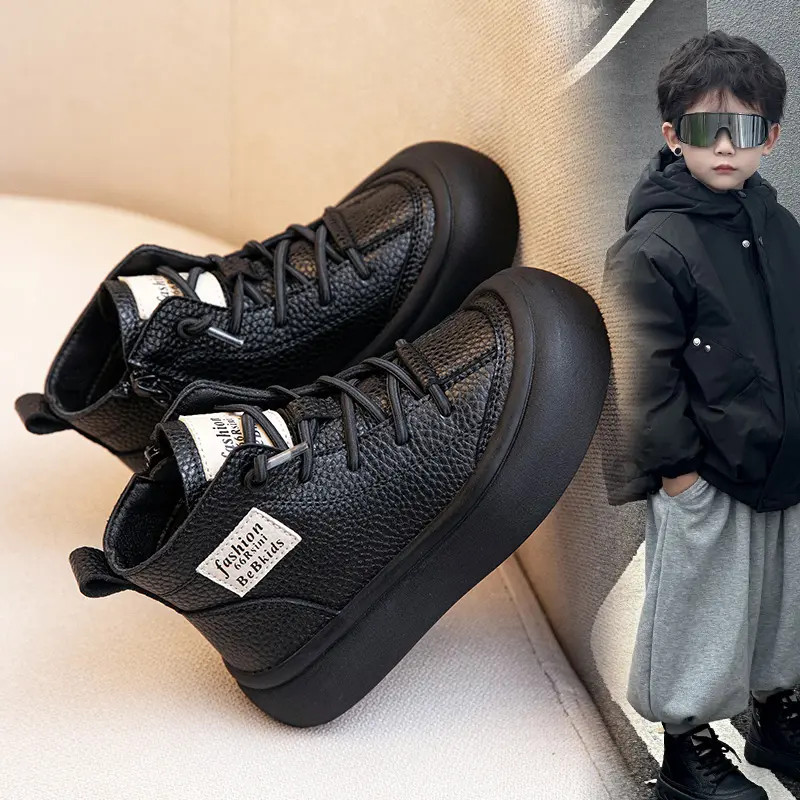 ABC男童冬季加绒靴子2025新款男童马丁靴男大童加绒运动鞋休闲鞋