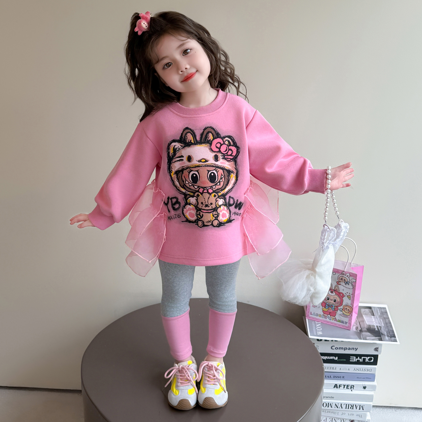 女童拉布布套装秋装新款儿童网纱卫衣裙洋气女宝打底裤休闲两件套