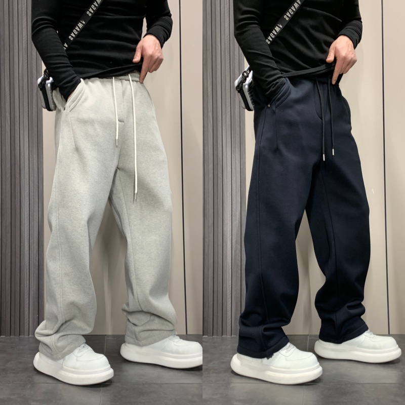 加绒加厚男重磅卫裤潮流纯色保暖休闲裤高品质松紧腰宽松百搭长裤