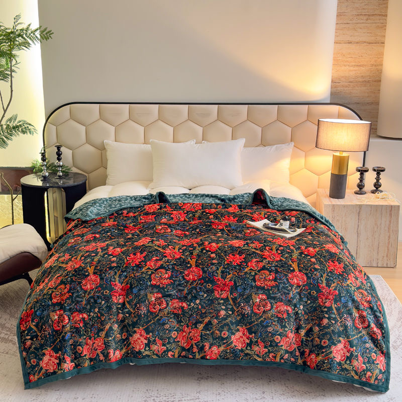 秘密花园轻奢法兰绒复合毛毯双层加厚休闲盖毯