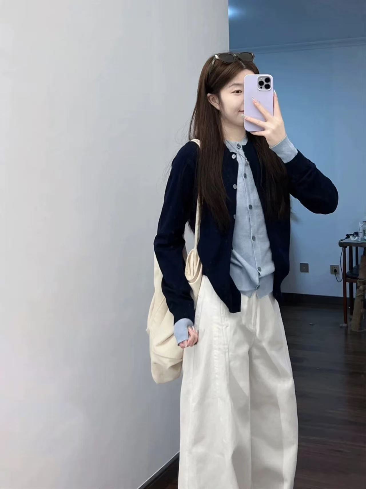 2025秋季新款松弛感穿搭假两件针织开衫气质甜美直筒休闲裤两件套