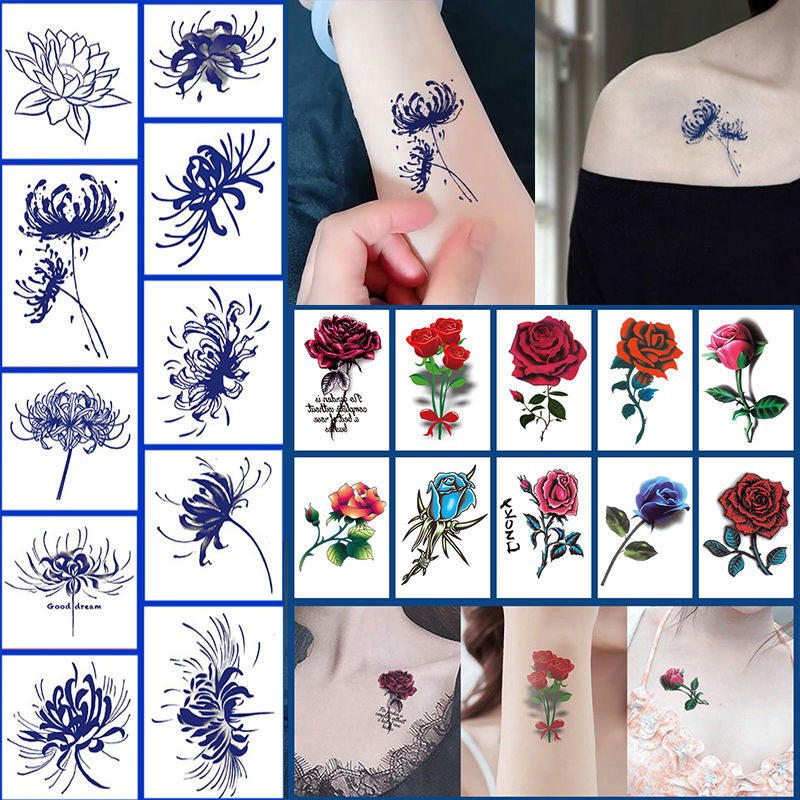 彼岸花草本果汁纹身贴女持久花蝴蝶女款洗不掉防水持久逼真不反光