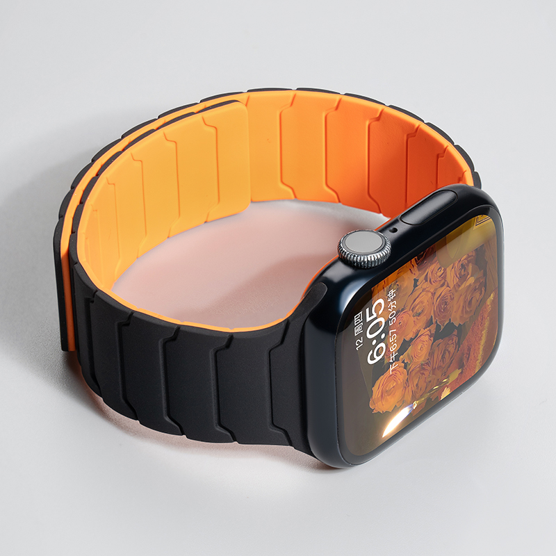 适用苹果手表s10/9/8/7AppleWatchultra高级一字磁吸运动硅胶表带