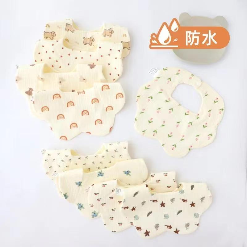 婴儿纯棉棉纱A类防水口水巾新生宝宝防吐奶围脖式围兜夏季口水巾