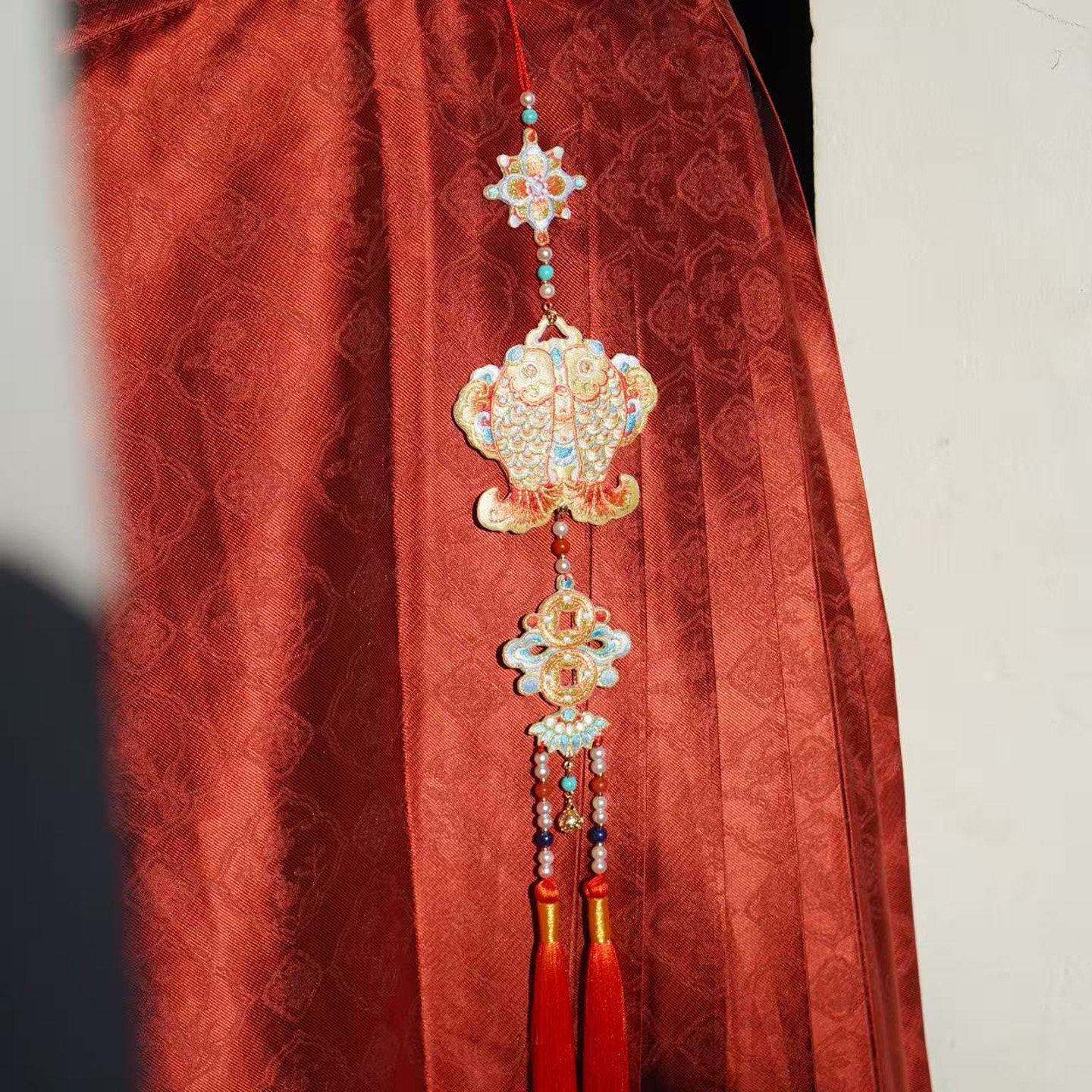 云深雾浅 双鱼纳吉 文物二创款双面绣花汉服禁步古风香囊挂饰挂件