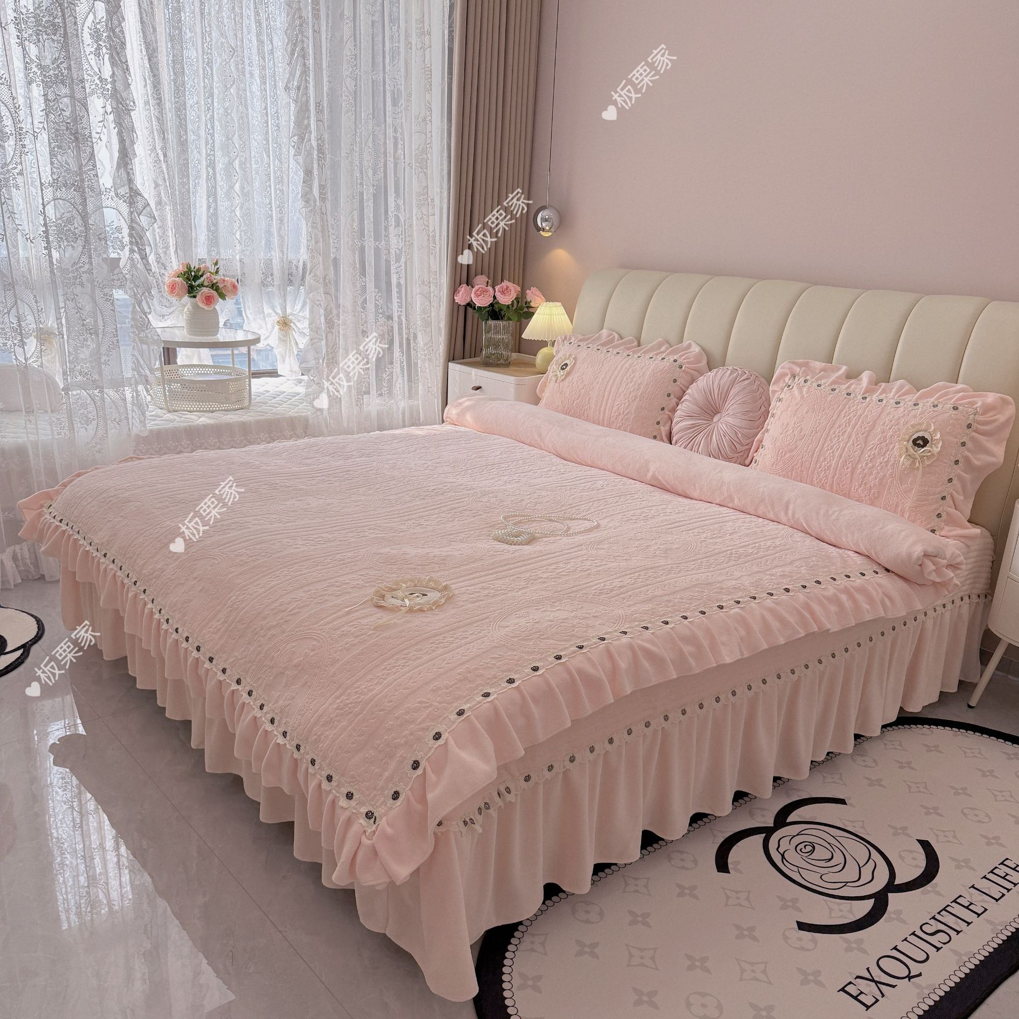 【板栗家专属】雕花牛奶绒四件套床盖冬季保暖韩版法式床品套件新品