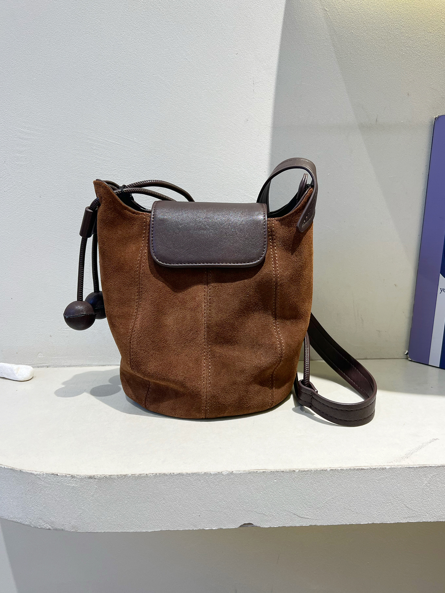 复古磨砂牛皮南瓜包真皮小水桶包包拼接日常手拎小包单肩斜挎包包