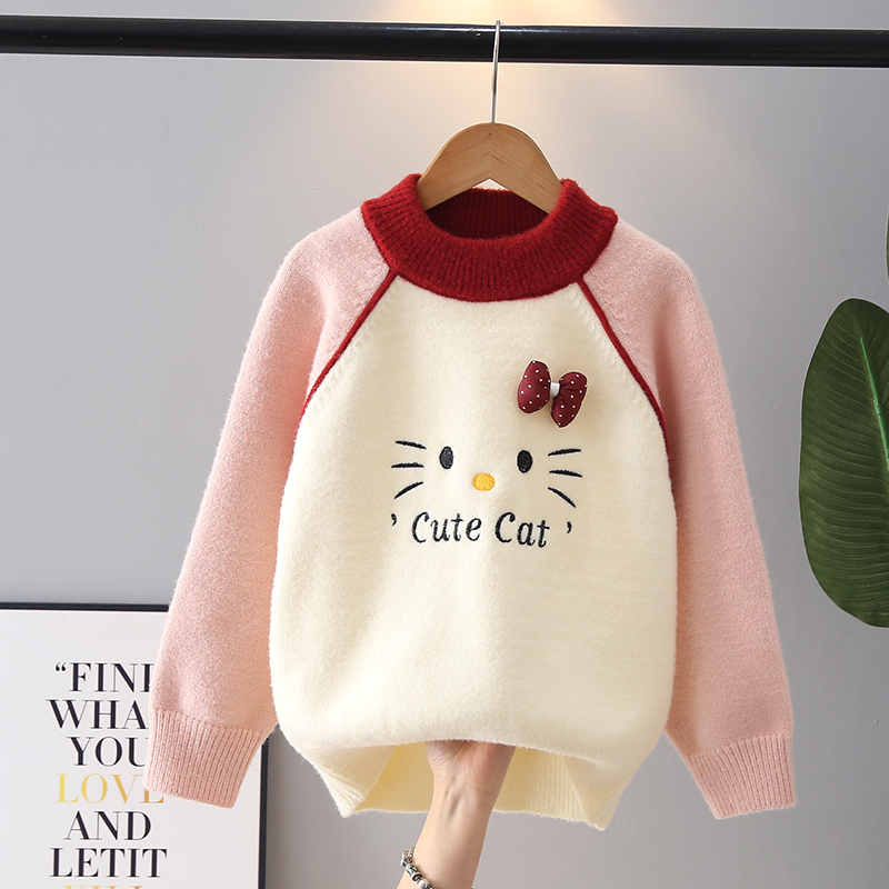 女童秋冬毛衣2025新款加厚仿水貂绒针织衫洋气女孩冬装上衣打底衫