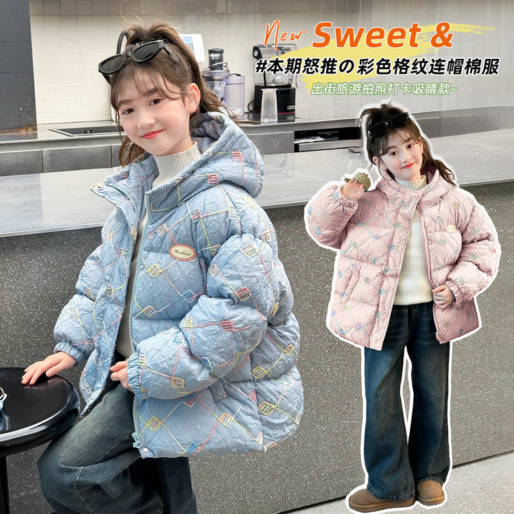 儿童甜美保暖棉服2025秋冬季新款中大童女童连帽防风御寒休闲外套