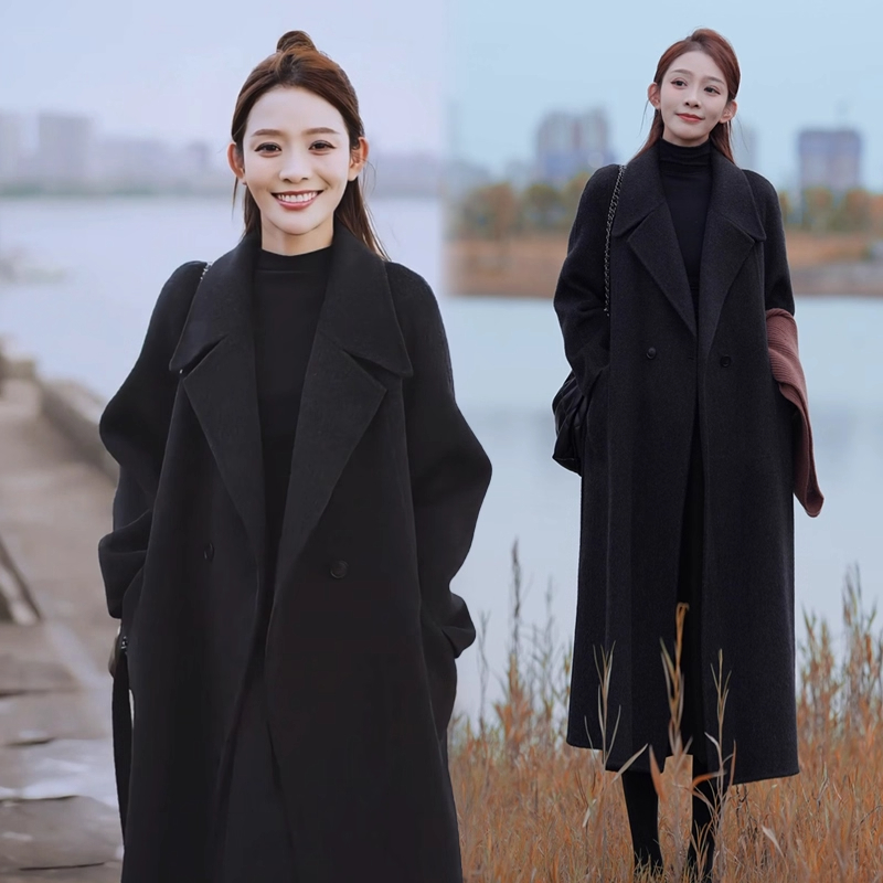 双面羊绒大衣女2025冬季新款时髦洋气过膝长款西装领加厚毛呢外套