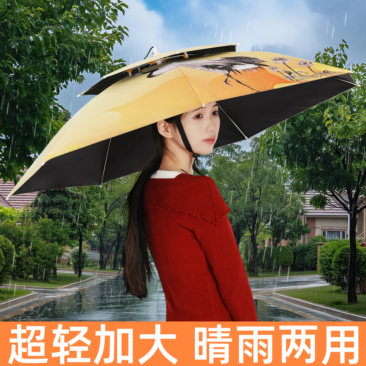 头戴式雨伞钓鱼伞遮阳伞太阳伞户外采茶环卫防晒斗笠伞折叠大号