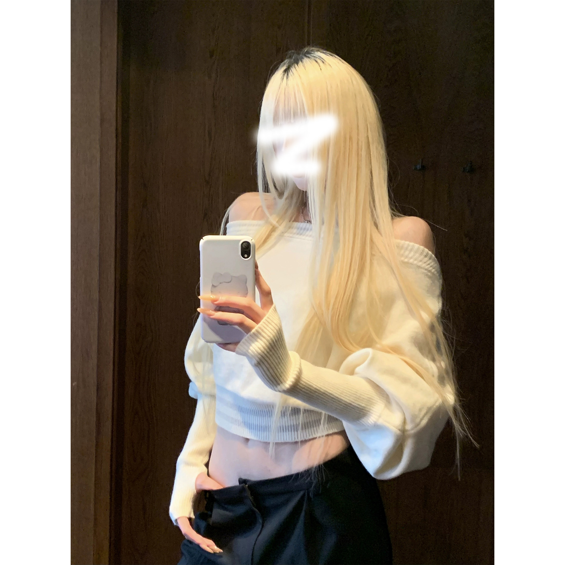 软糯一字肩毛衣宽松慵懒短款套头针织衫辣妹长袖蝙蝠袖上衣