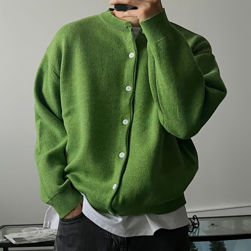 圣诞节绿色针织开衫男秋季小清新高级感百搭毛衣简约宽松上衣外套