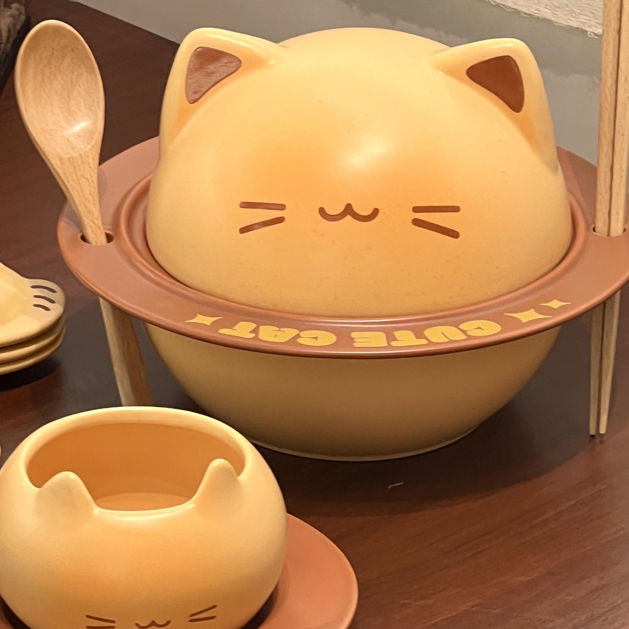 MOMO创意卡通烤面包小猫系列定制泡面碗系列面包杯碟餐具套装SW