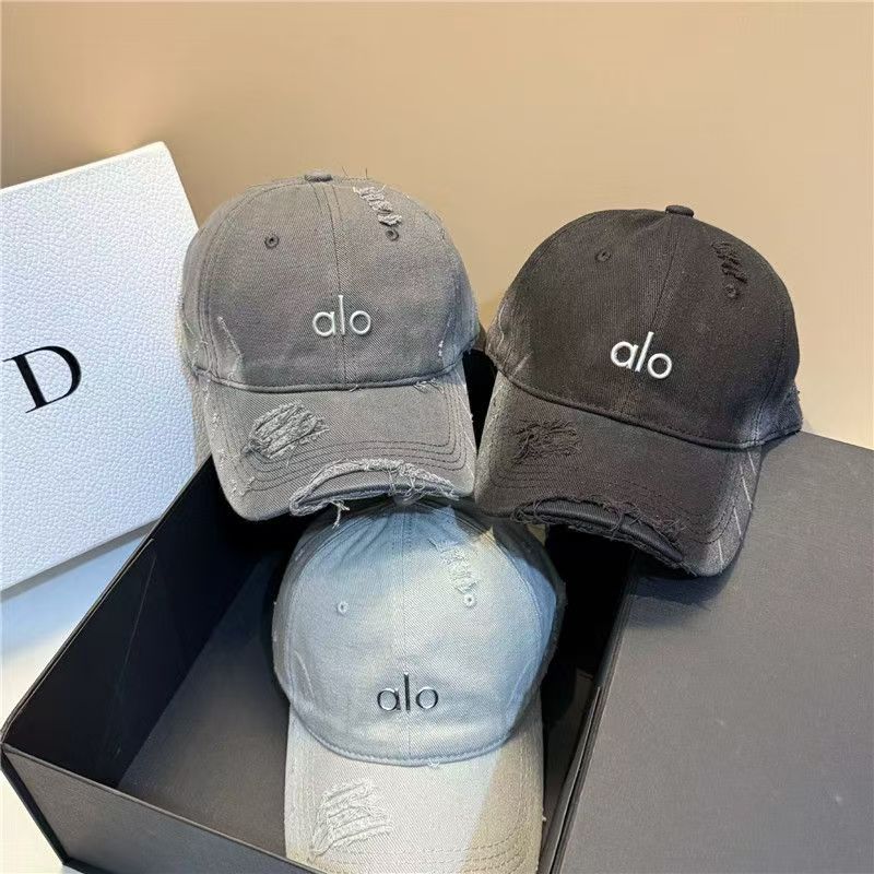 alo新款美式破洞水洗棒球帽2025夏季时尚百搭宽檐显脸小遮阳帽