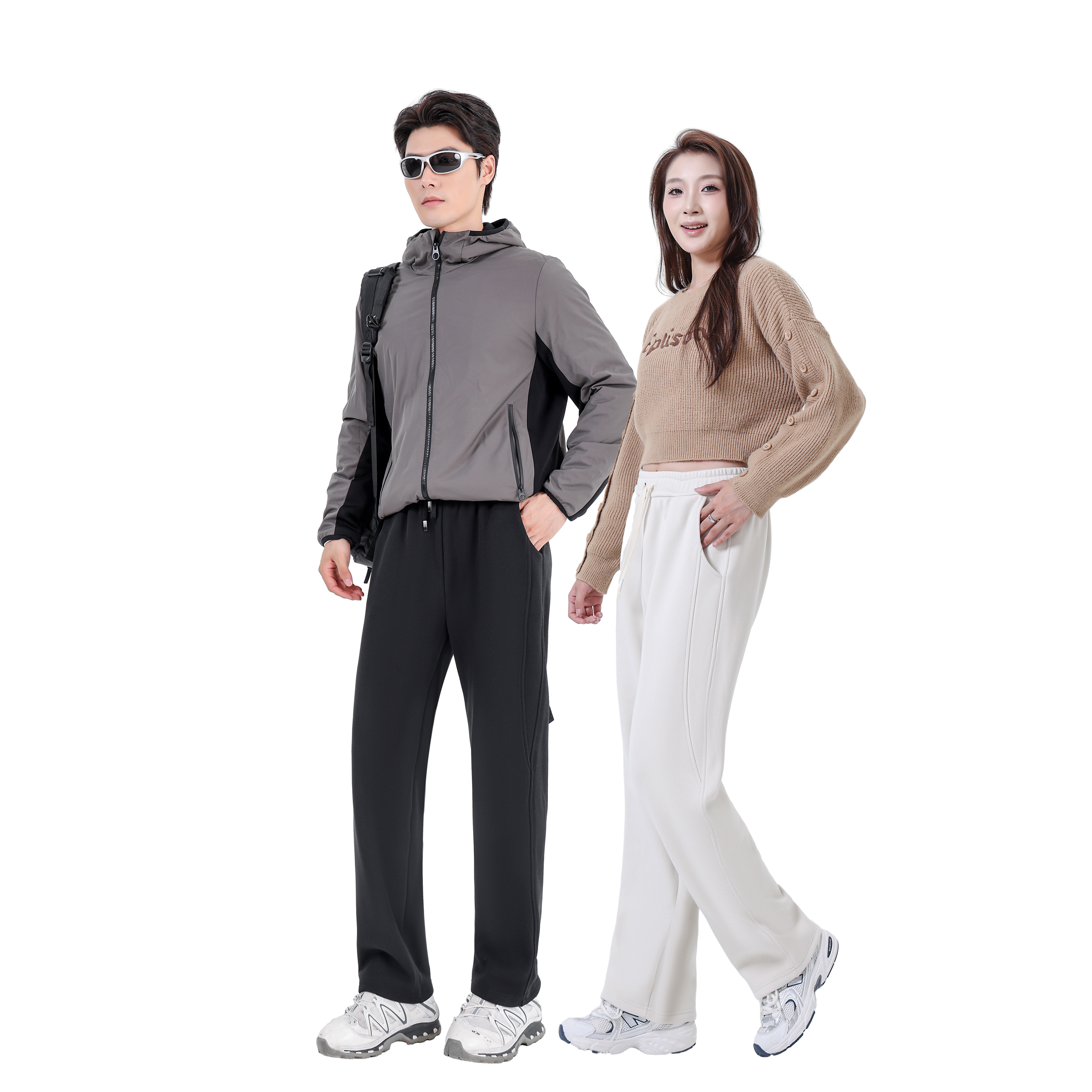 2025秋冬高克重加绒防风裤休闲男女同款加厚保暖阔腿直筒裤-k