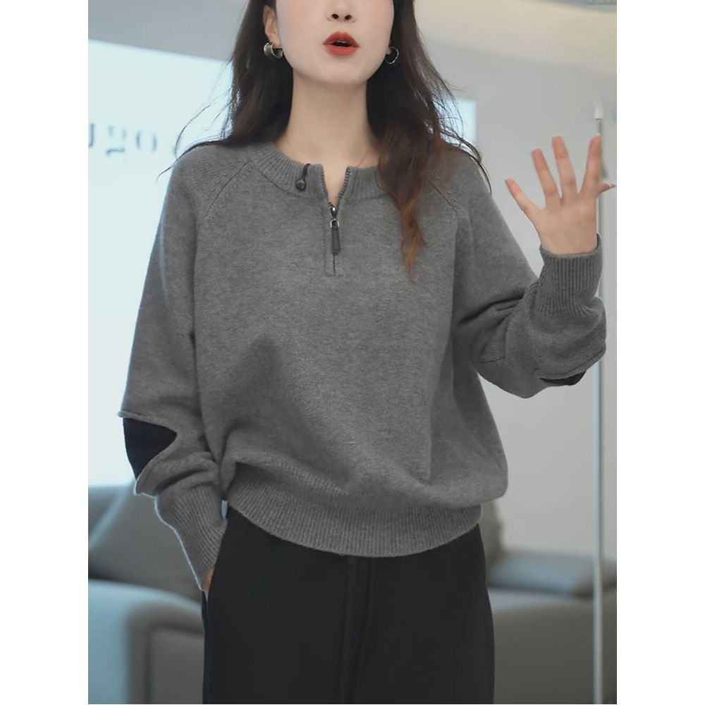 慵懒风毛衣女士秋冬高级感宽松显瘦加厚内搭半开领打底针织衫上衣