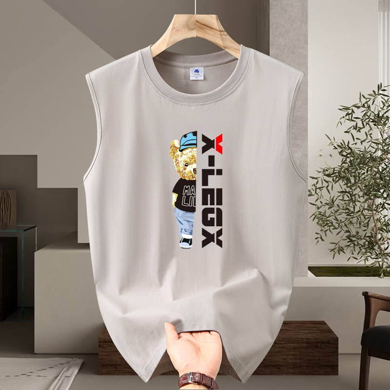 2025夏季新款纯棉圆领无袖t恤男士背心透气潮流休闲运动健身坎肩