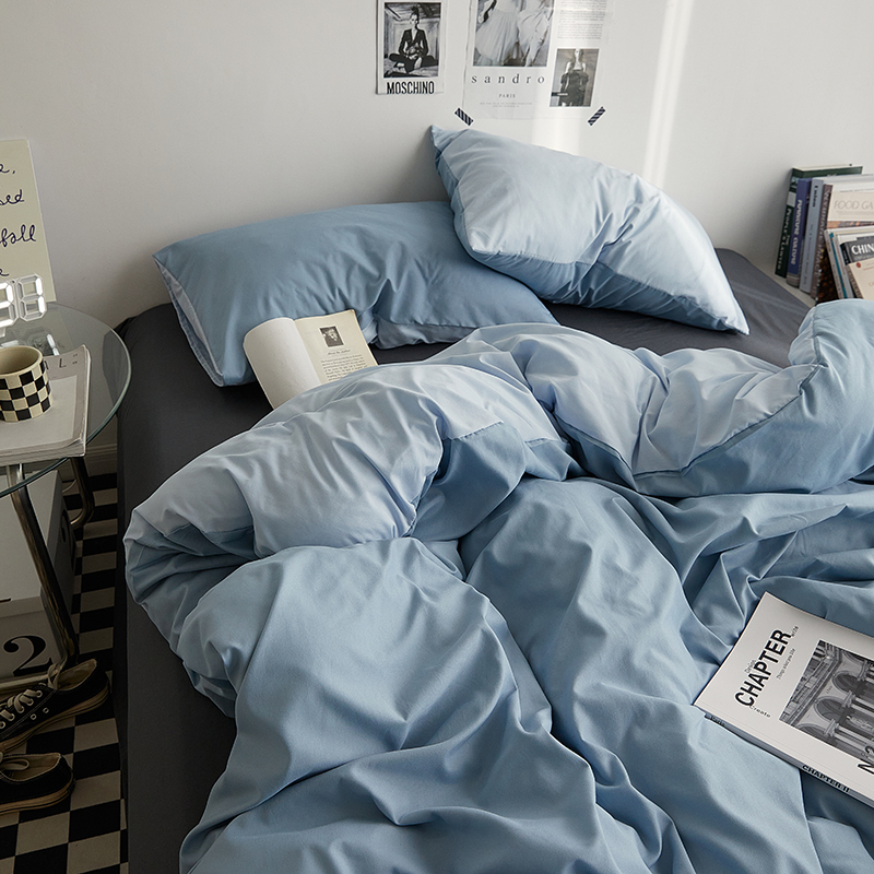 A类双拼纯色全棉四件套纯棉床单被套床笠简约单人学生宿舍三件套