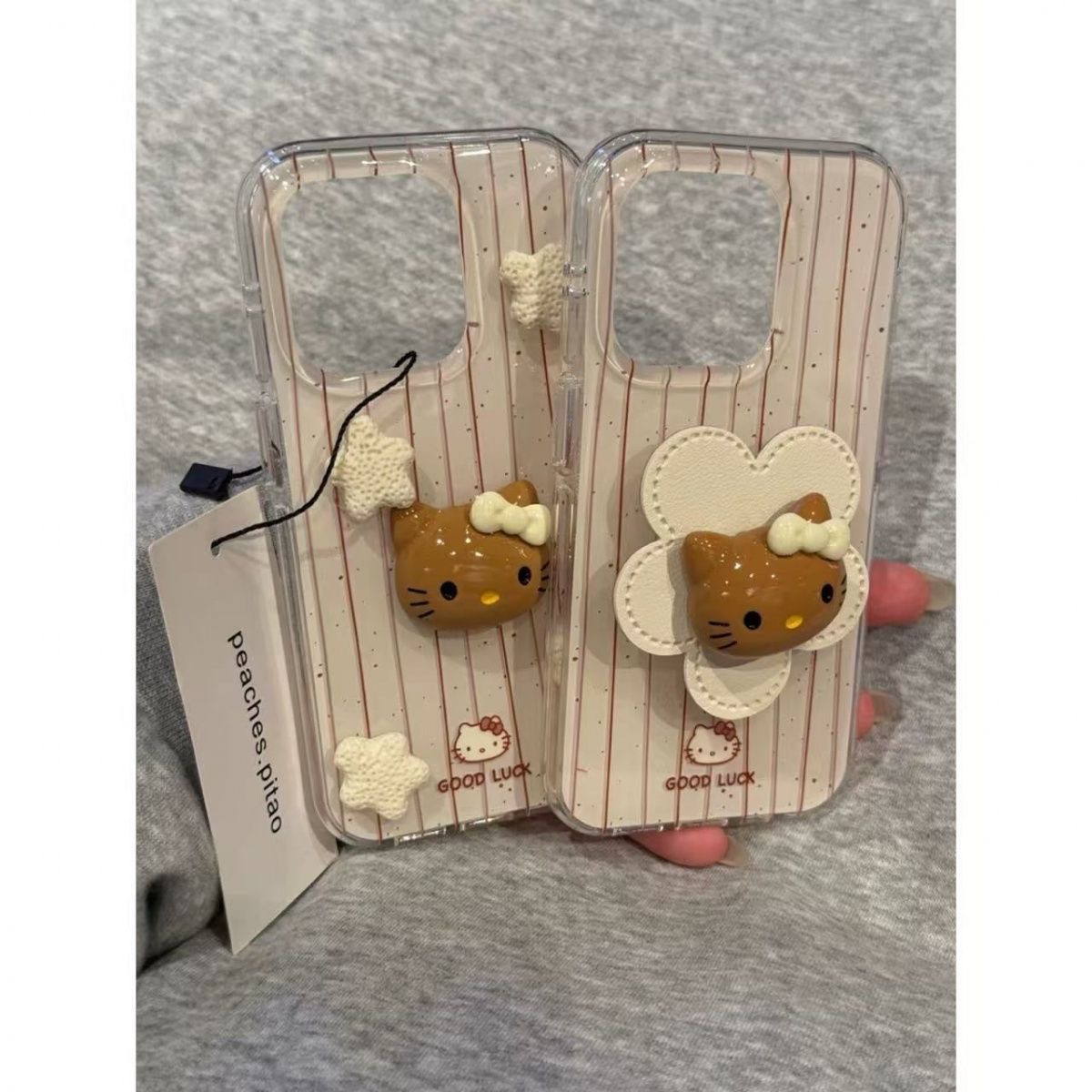 棕泼墨条纹KT适用苹果16Promax大孔手机壳vivo华为oppo小米15女13