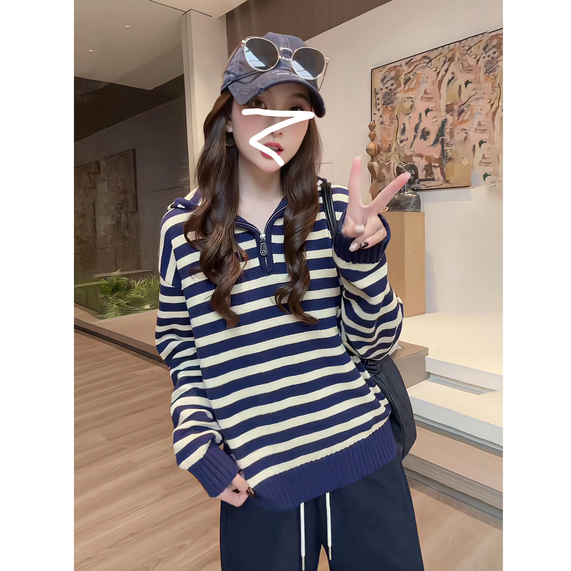 2025超火穿搭一整套韩系独特超好看条纹撞色上衣阔腿裤两件套装秋