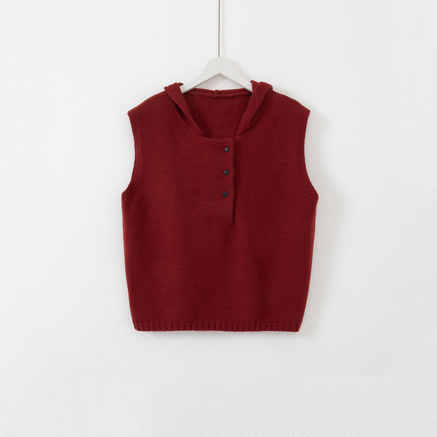 几里与麻 连帽三粒扣无袖针织马甲 衣长57胸围102 2101804