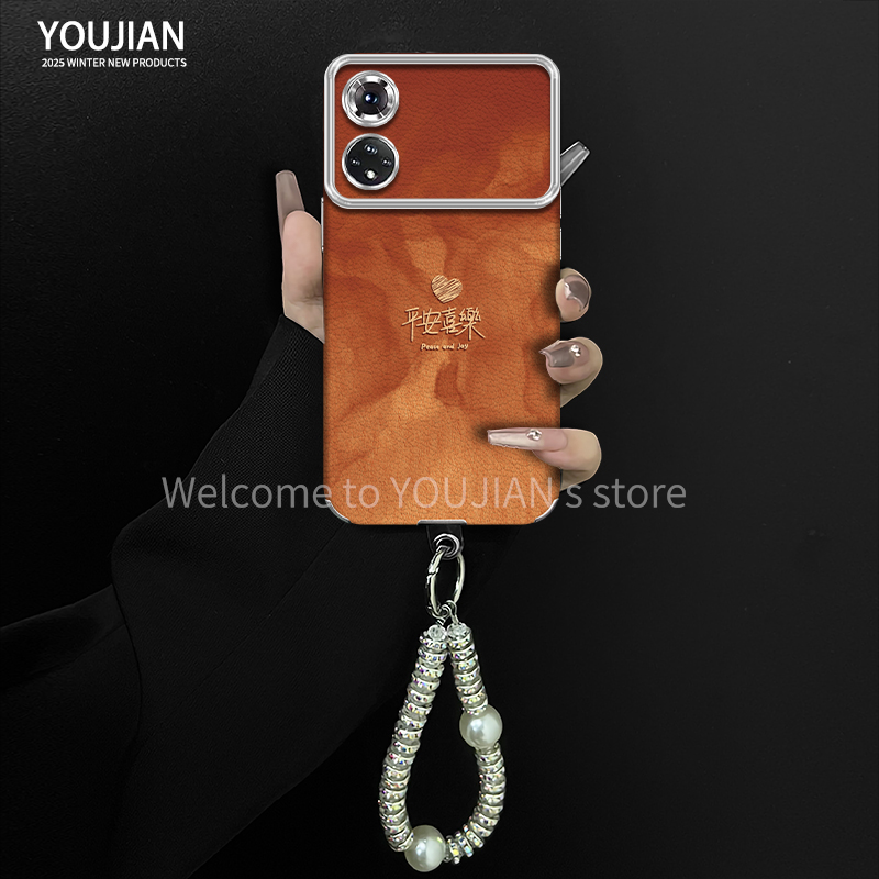 平安喜乐适用于荣耀50/50pro手机壳电镀大视窗贴皮高颜值女款