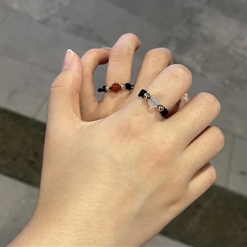 合金戒指 【艺凡】相思豆戒指编织情侣闺蜜戒指（抽拉设计可调节）
