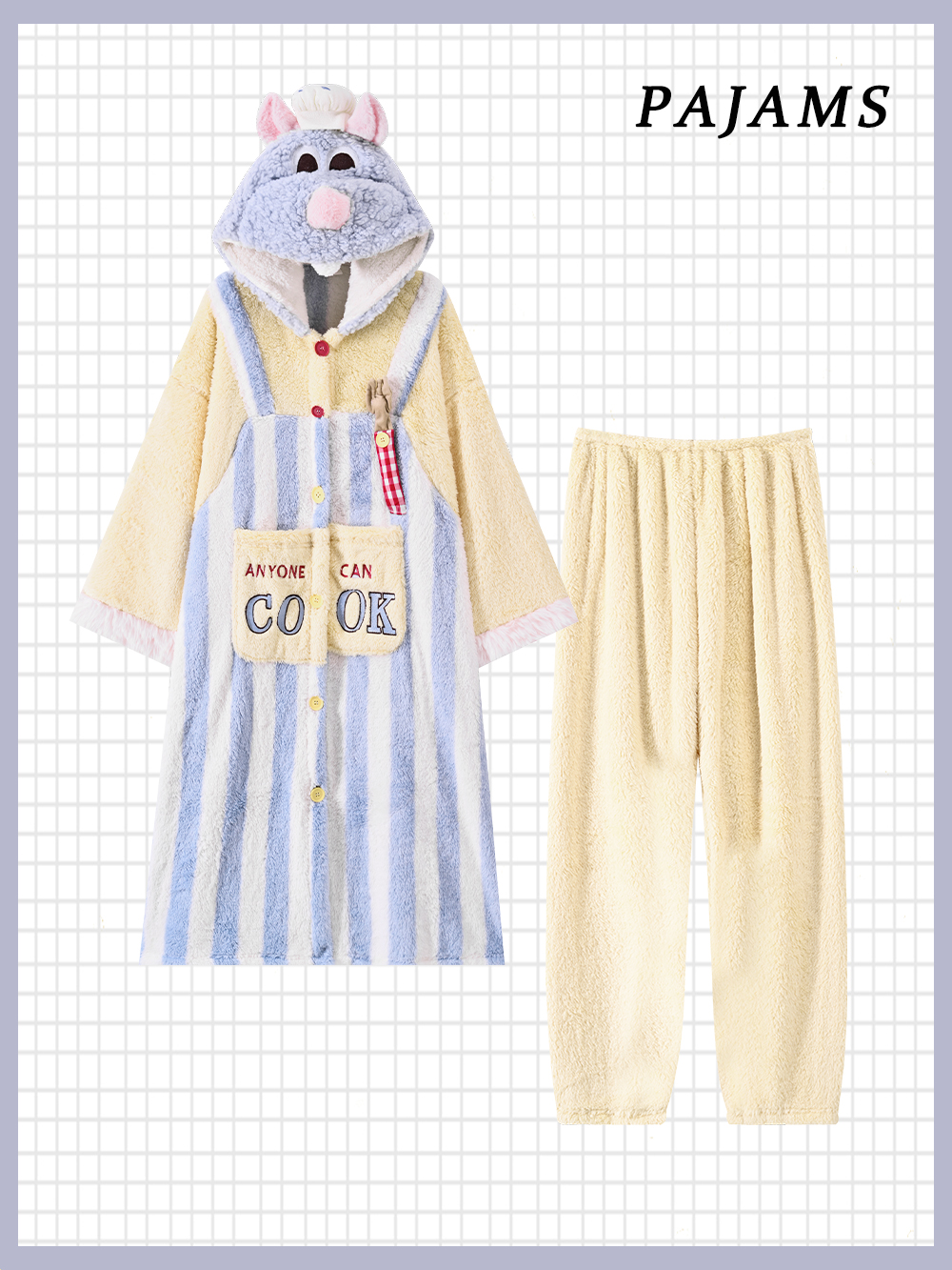 料理鼠鼠舒棉绒连帽睡衣女冬加绒加厚学生可爱卡通睡袍家居服套装