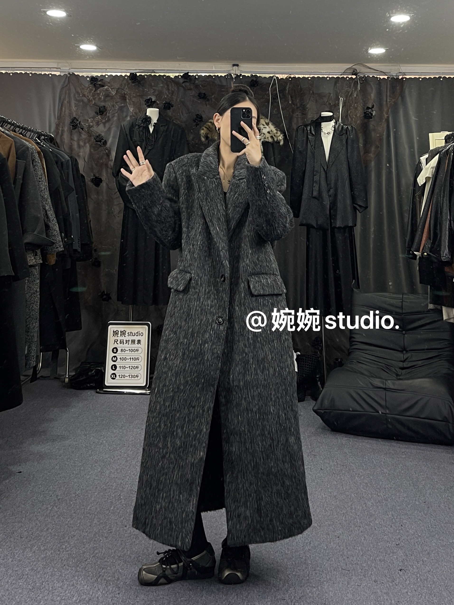 【婉婉studio】厚款西装领法式长款长袖毛呢加棉外套宽松秋冬时尚