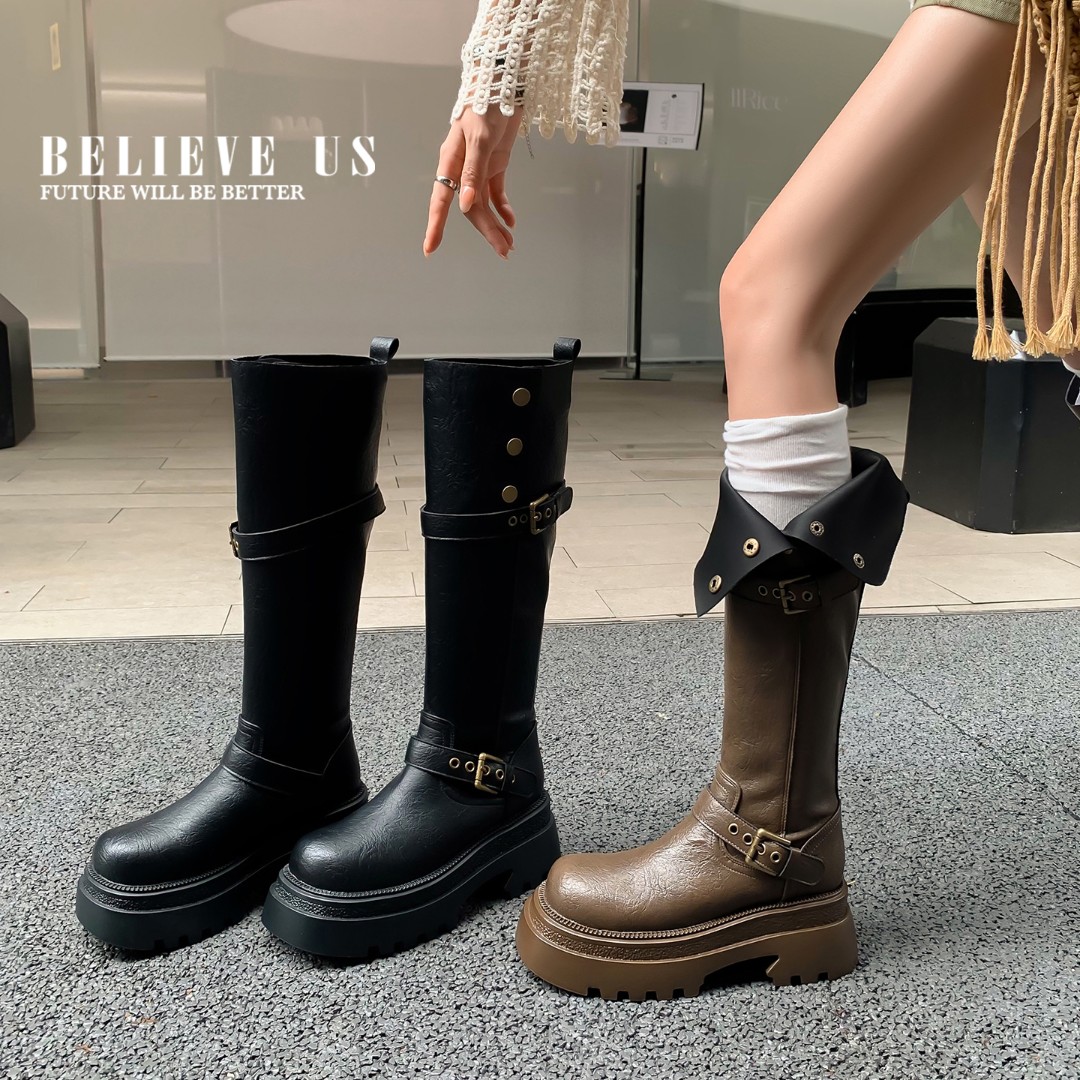 胖mm长筒靴女冬厚底长靴粗腿骑士靴2025大筒围高筒大码女靴子0618